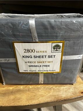 2800 Series King Sheet Set Gray 4 Pc Organic Cotton Percale Extra Deep Pocket